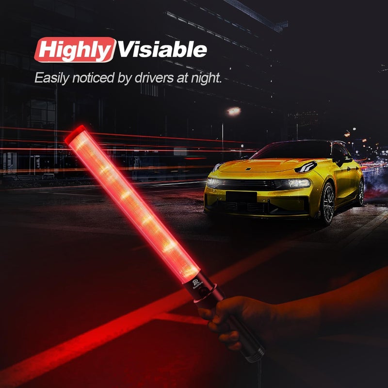 RoadHero 10 Pack Traffic Wand, 21 Inch Led Traffic Control Baton, Night Safety Light Wands with 3 Flashing Modes, Air Marshaling Signal Wand Plus White LED on Tip for Airport, Parking, Car Directing - Image 2